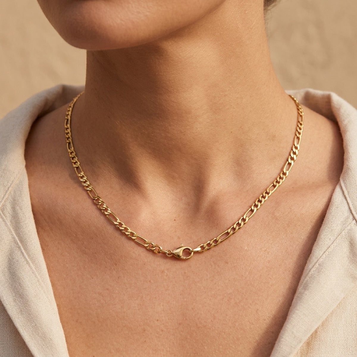 18k Gold PVD 3mm Figaro Link Chain worn