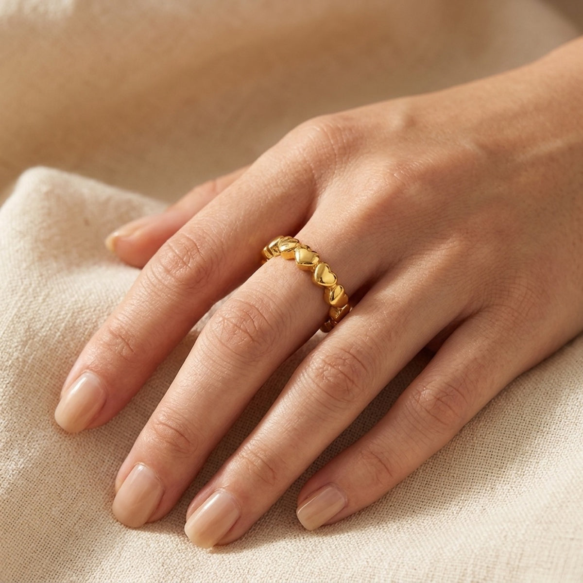 18k Gold PVD Eternity Heart Love Ring worn