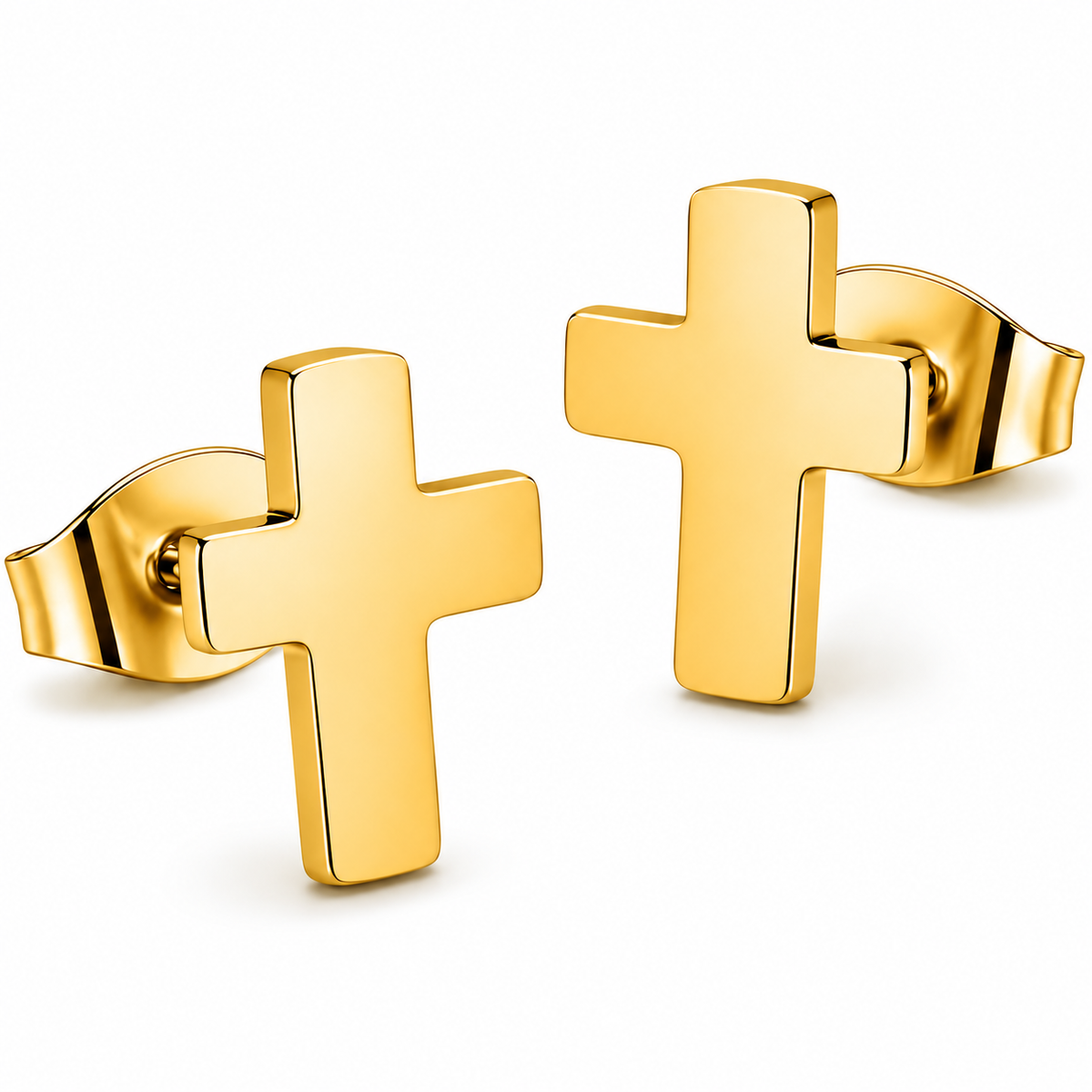 Cross Stud Earrings – Gold-Tone Stainless Steel