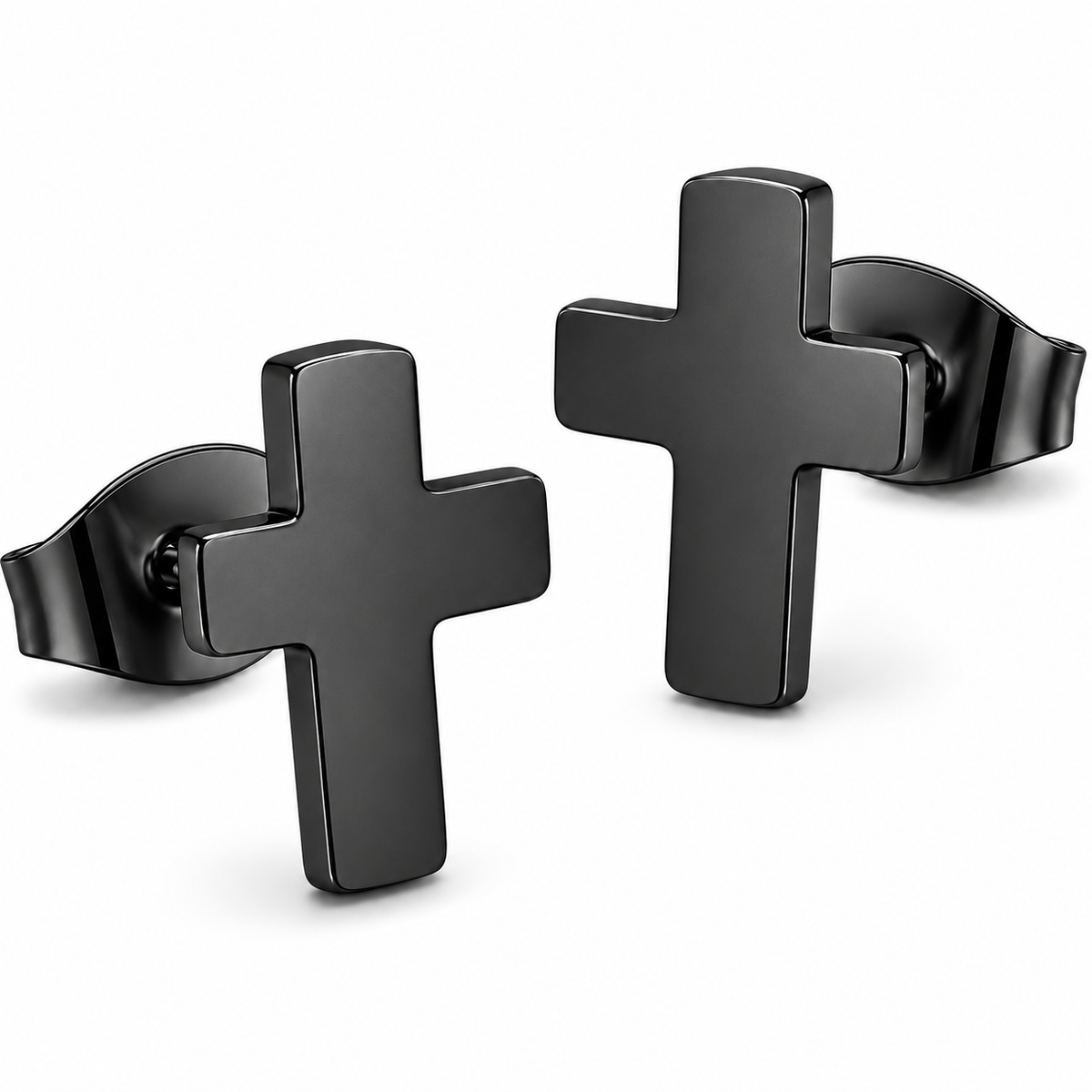 Cross Stud Earrings – Black Stainless Steel
