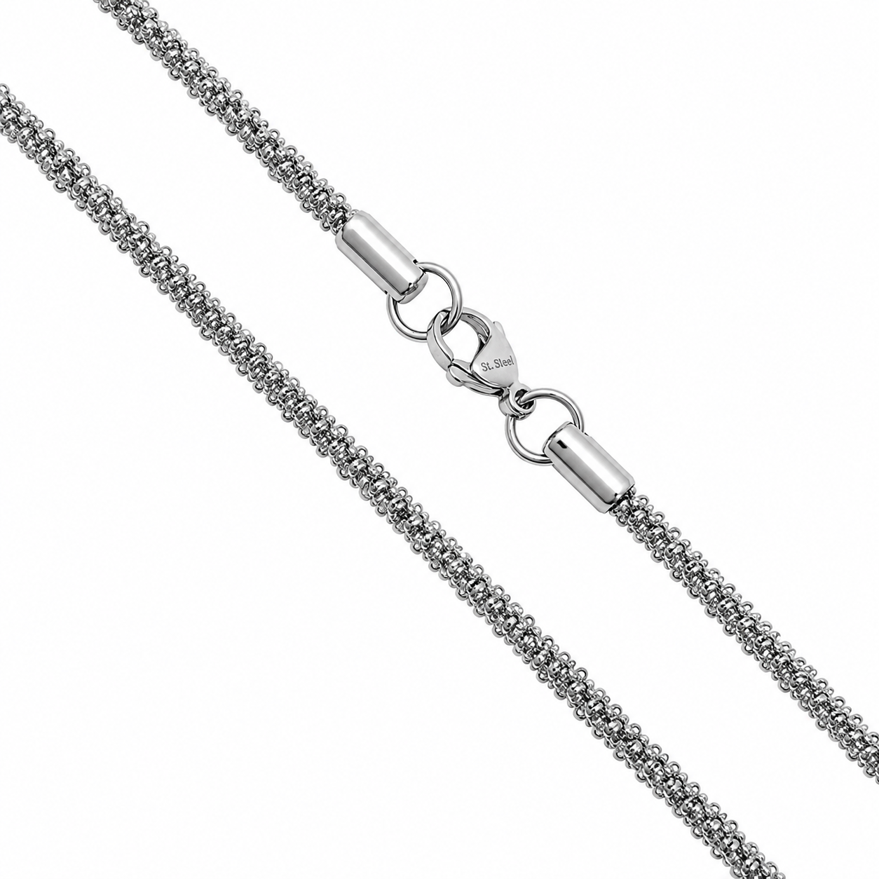 Stainless Steel 1.7mm Criss Cross Sparkle Roc Link Chain Necklace