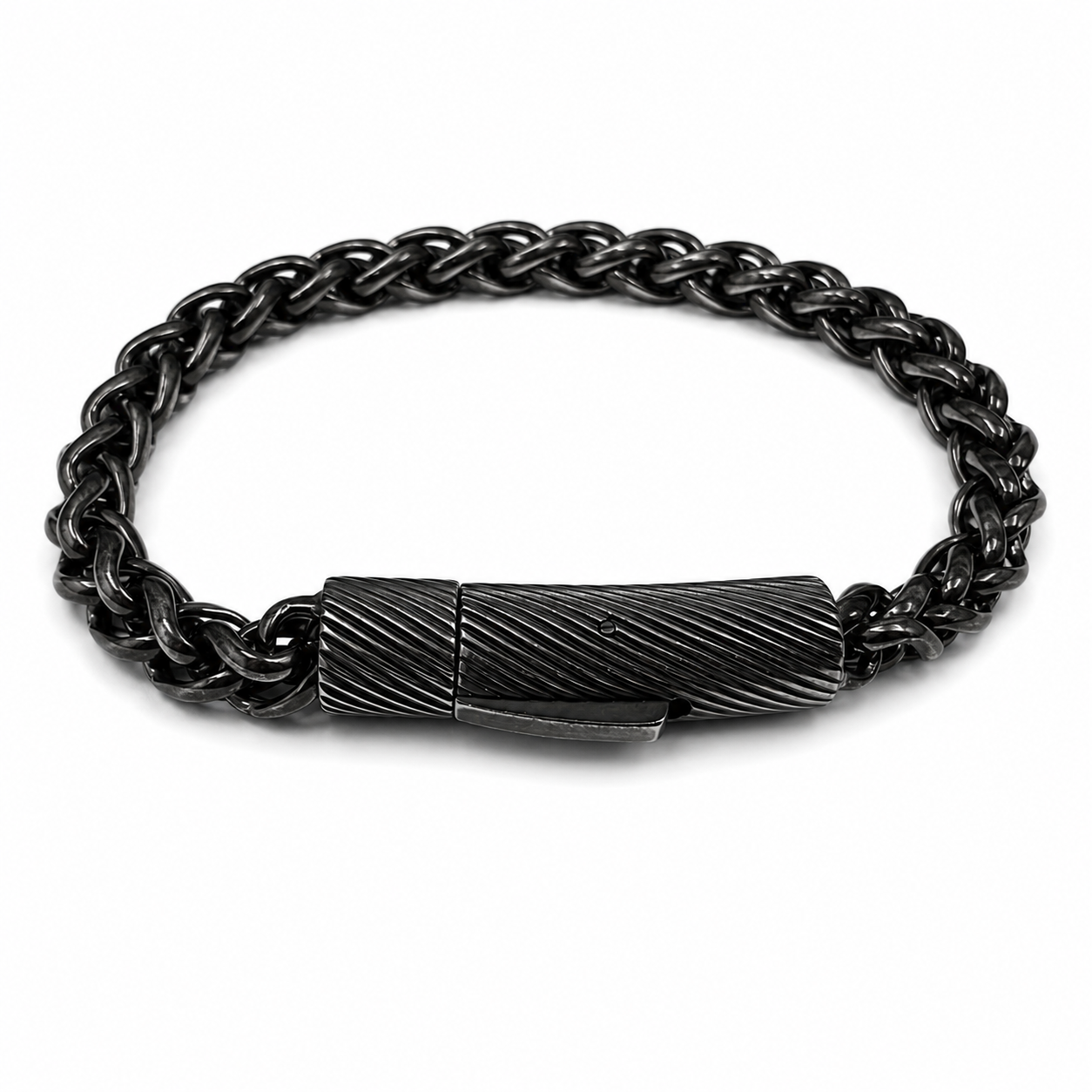 Stainless Steel Oxidized Wheat Spiga Round Box Lock Clasp Chain 5.5mm Bracelet