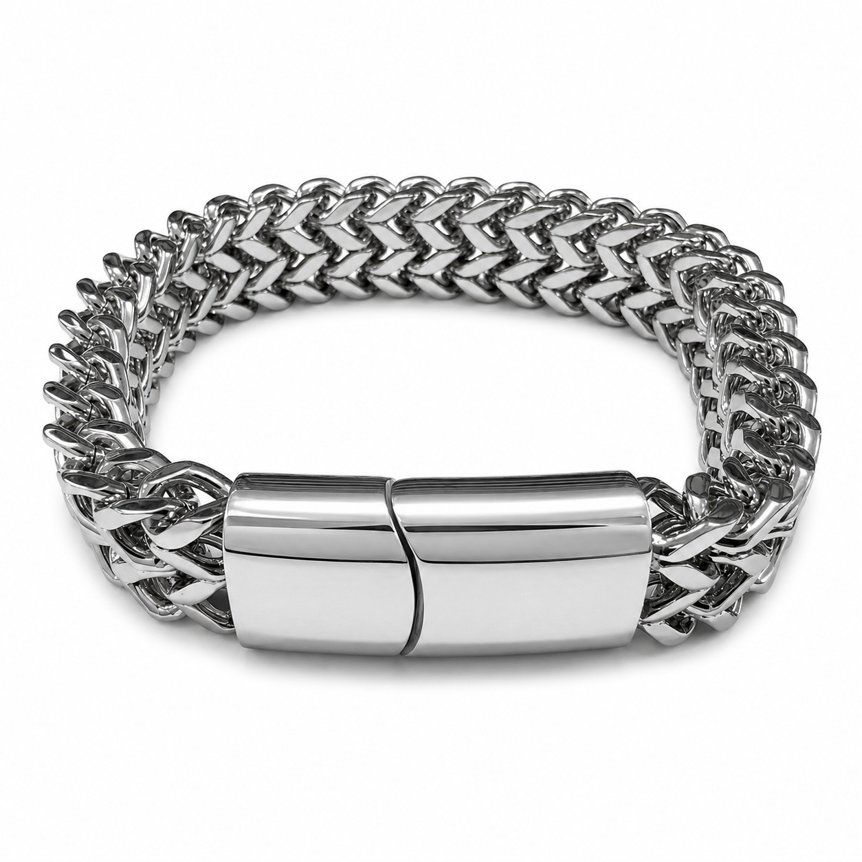 Stainless Steel Double Franco Link High Polish Slide Clasp Bracelet Chain