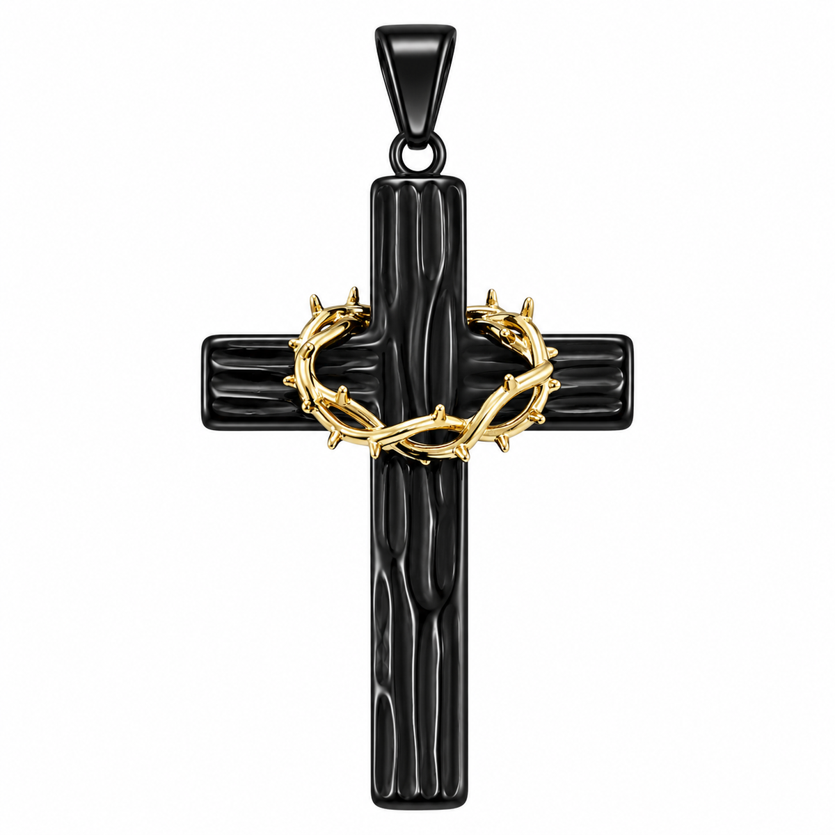 Crown of Thorns Cross Jesus Pendant (Design 054) – Gold-Tone Stainless Steel