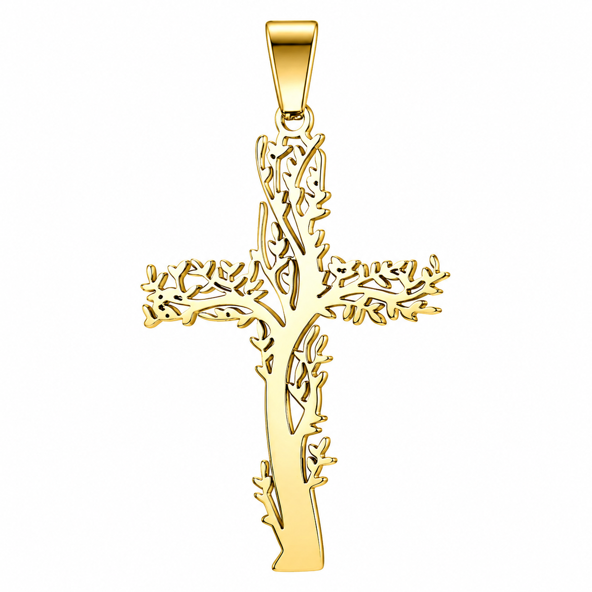 Tree of Life Cross Pendant – Gold-Tone Stainless Steel