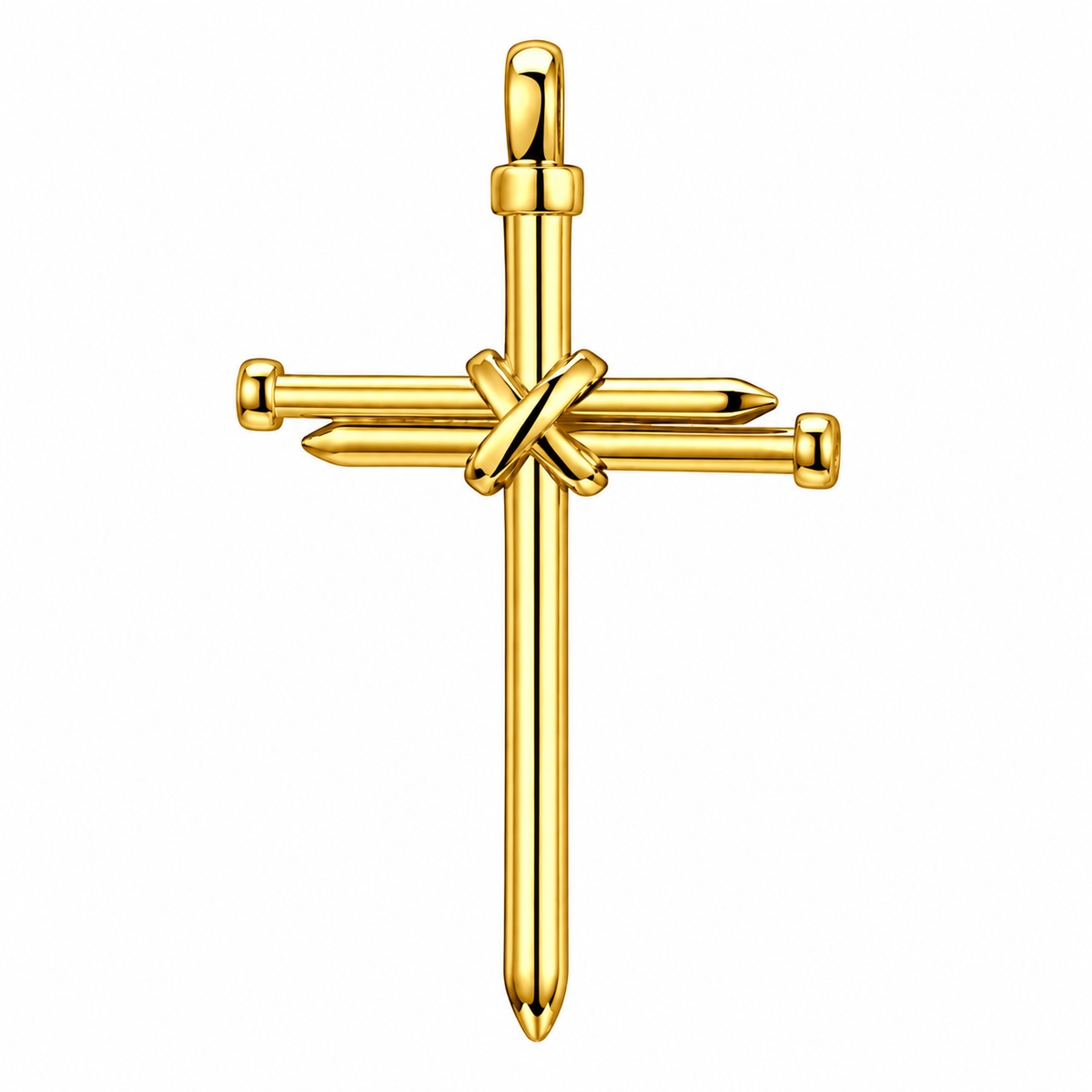 Cross Jesus Nail Pendant – Gold-Tone Stainless Steel