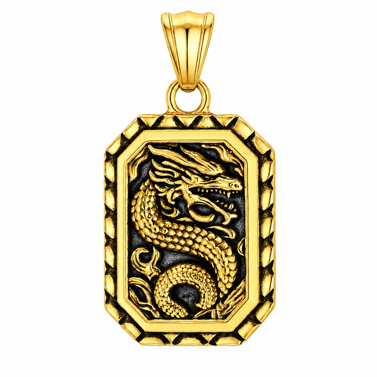 Dragon Mythical Animal Snake Pendant – Gold-Tone Stainless Steel
