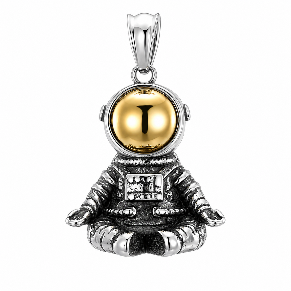 Astronaut Zen Meditation Pendant – Gold-Tone Stainless Steel