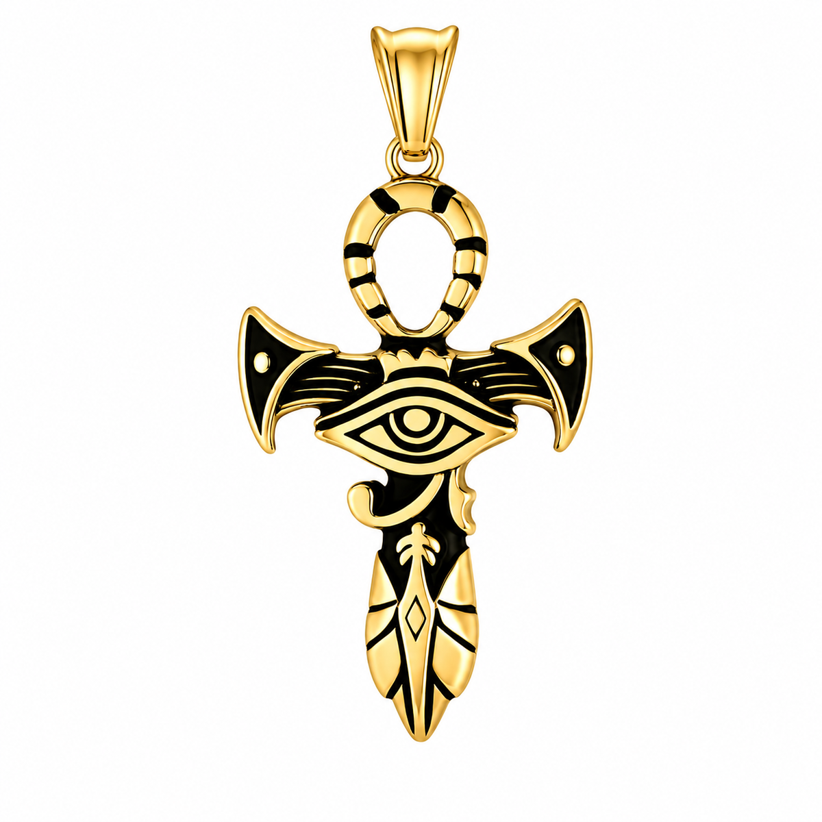 Eye of Horus Ankh Egyptian Pendant (Design 109) – Gold-Tone Stainless Steel