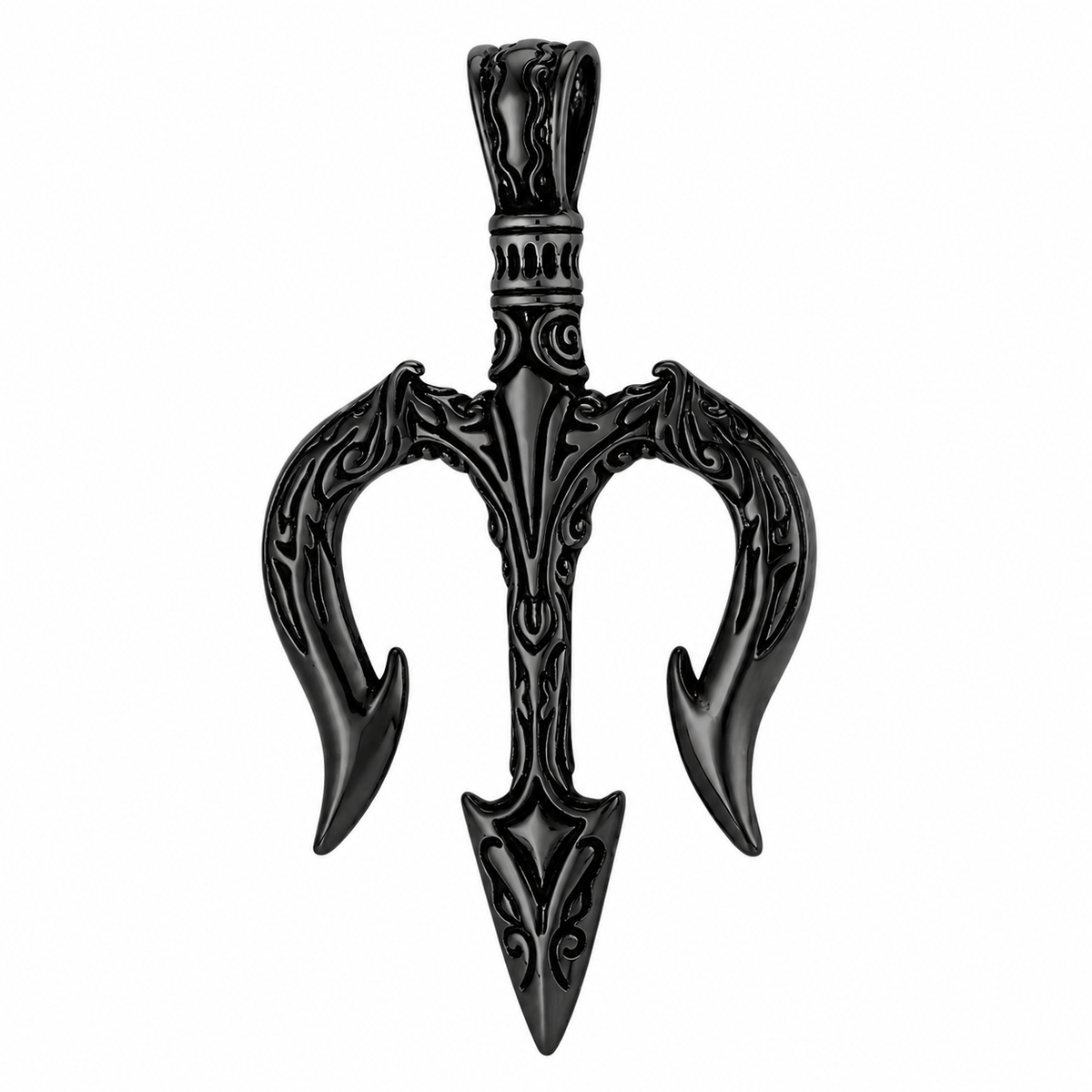 Trident Water King Poseidon Pendant – Black Stainless Steel