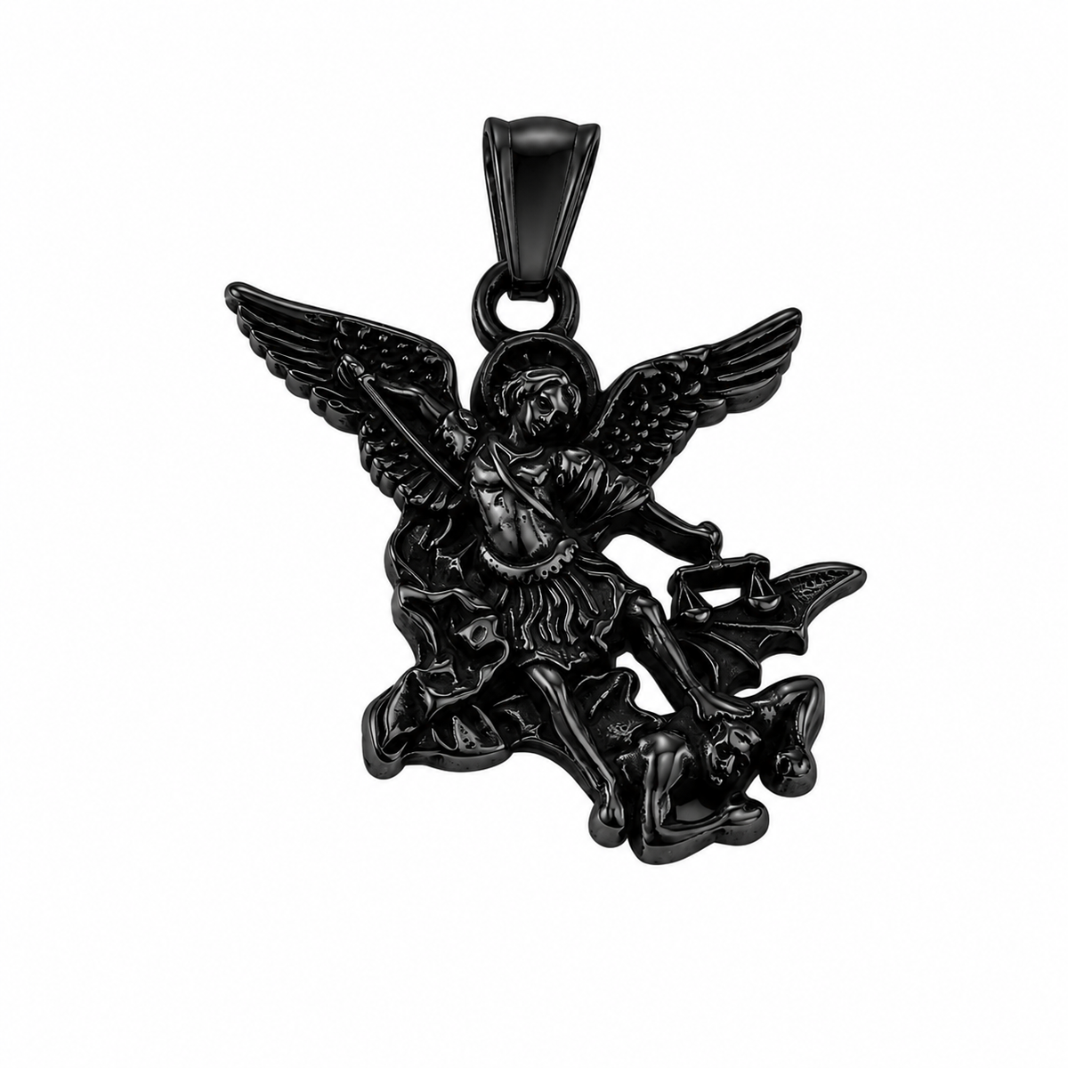 Angel Fighting Demon Spiritual Warfare Pendant – Black Stainless Steel