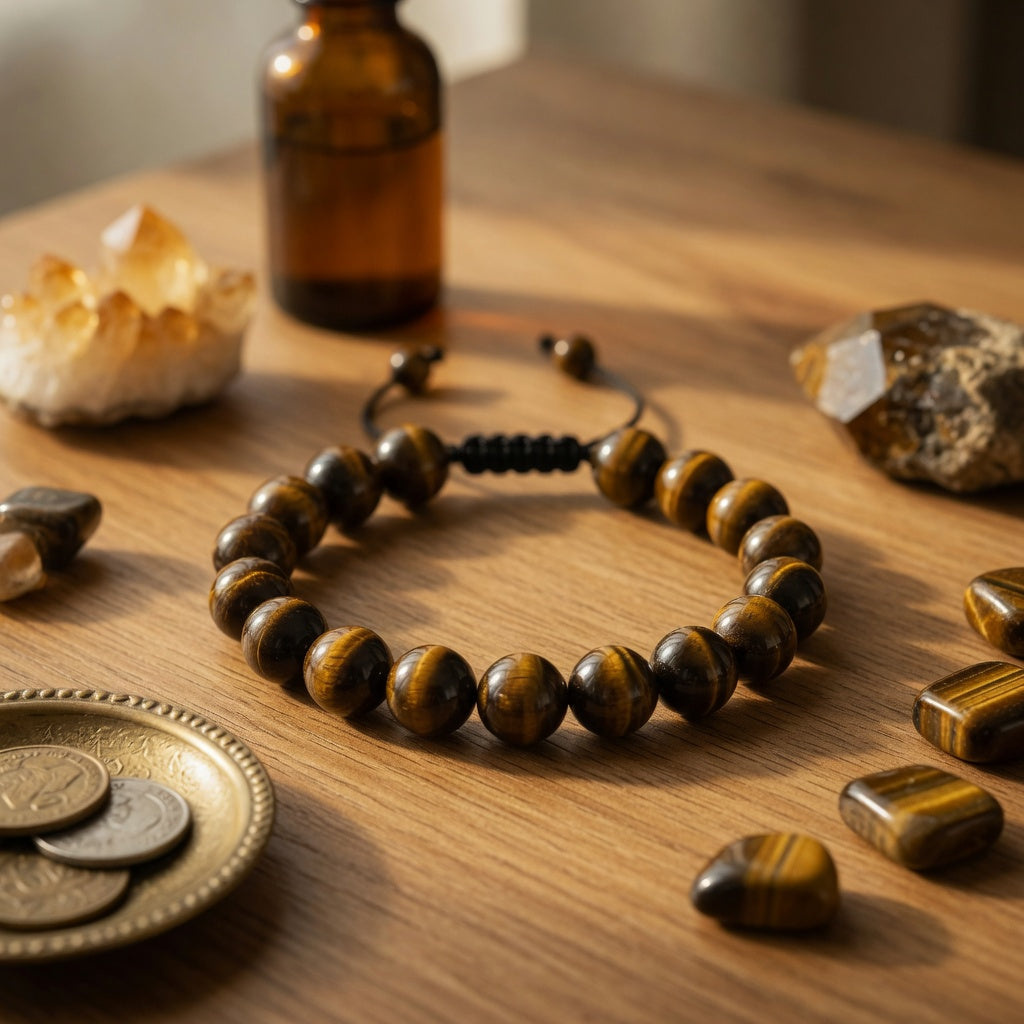 10mm Tiger Eye, Yellow Adjustable Bracelet
