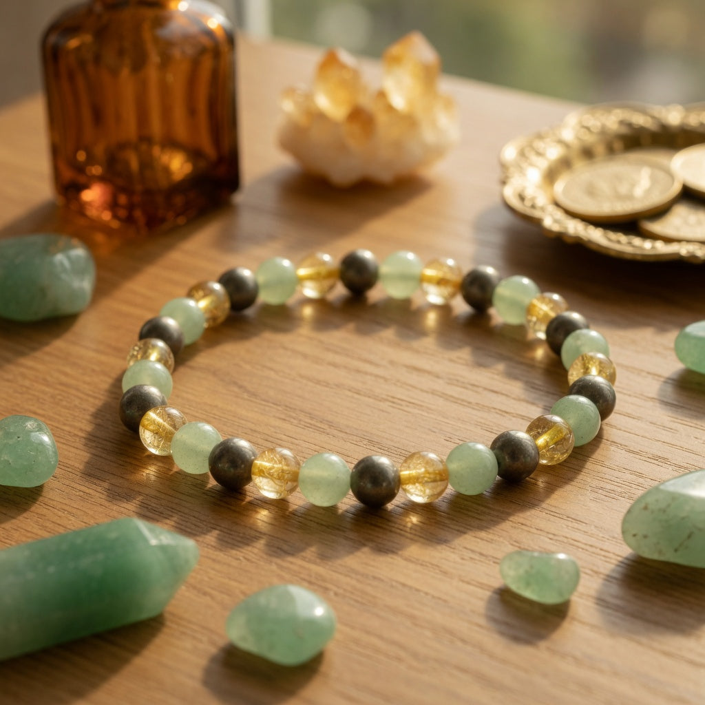 6mm Aventurine, Green, Citrine & Pyrite Stretch Bracelet