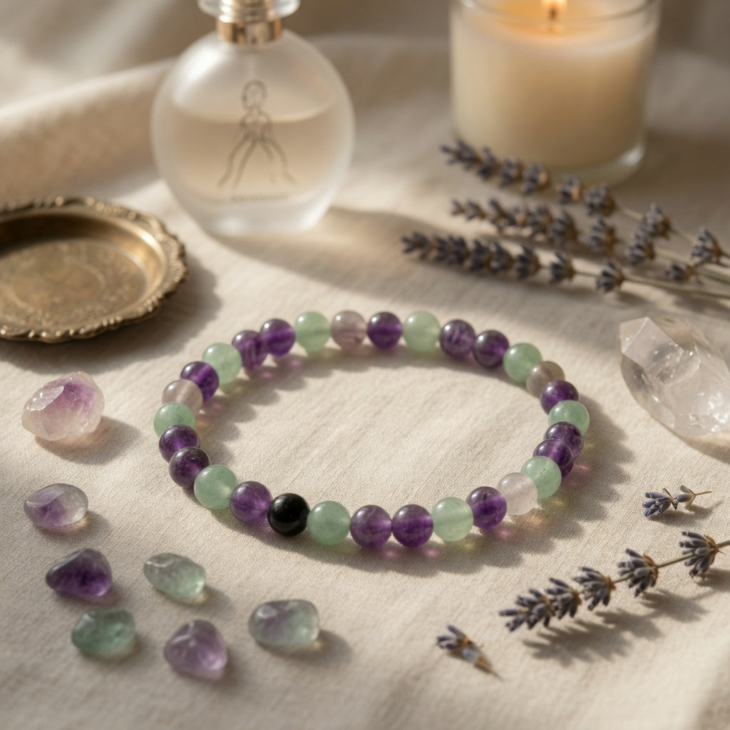 6mm Fluorite, Amethyst & Green Aventurine Stretch Bracelet