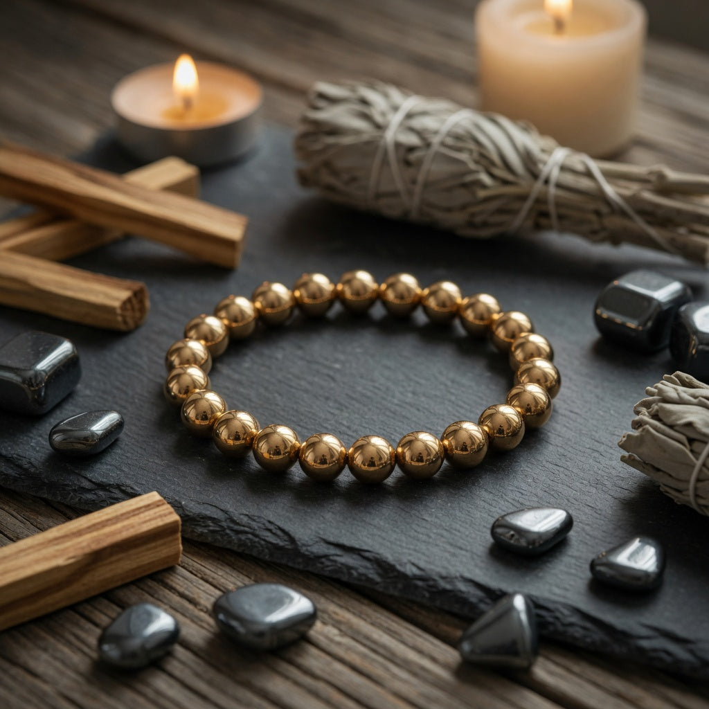 8mm Gold plated Hematite Stretch Bracelet