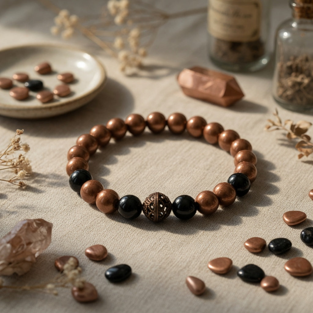 8mm Copper with asst stone Stretch Bracelet