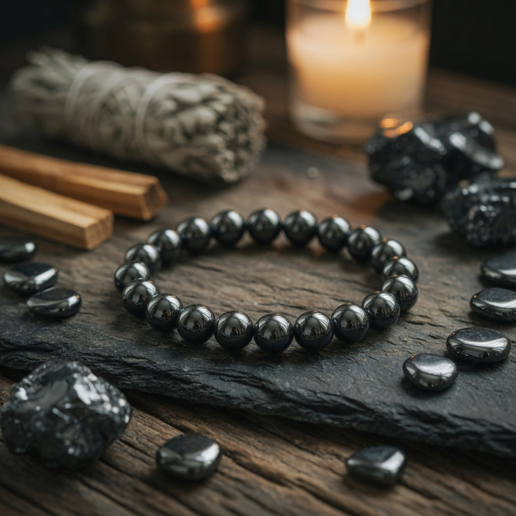 8mm Hematite, Man-Made Stretch Bracelet
