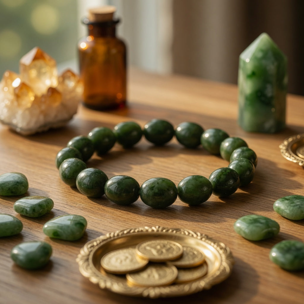 Jade, Nephrite nugget Stretch Bracelet