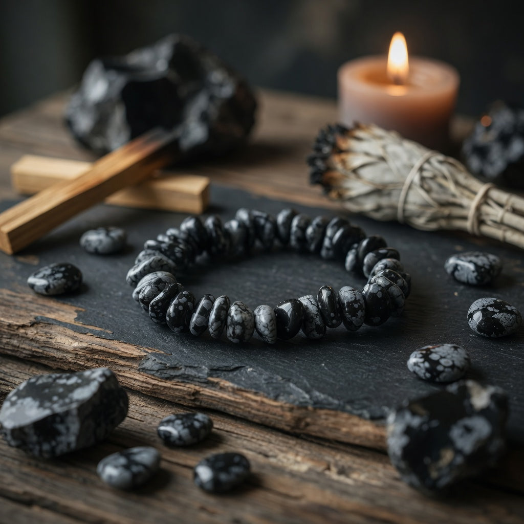 Snowflake Obsidian Stretch Bracelet