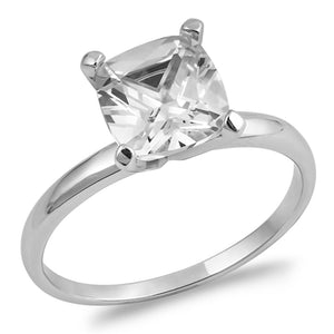 White CZ Square Facet Solitaire Engagement Ring Sterling Silver Band Sizes 4-10