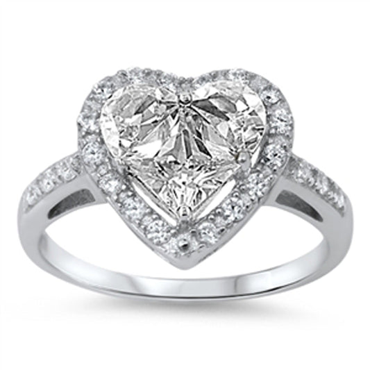 Clear CZ Heart Shine Promise Cute Ring New .925 Sterling Silver Band Sizes 4-11