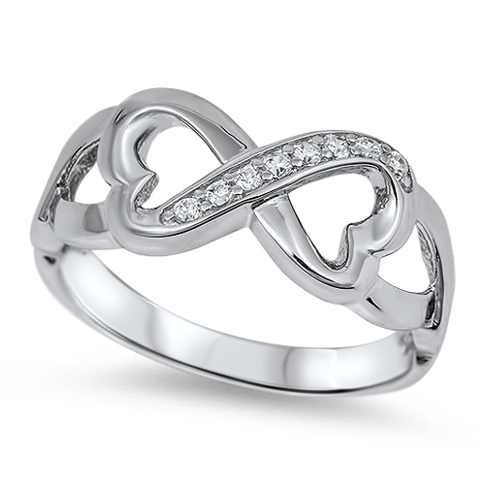 White CZ Heart Infinity Polished Love Ring .925 Sterling Silver Band Sizes 5-10