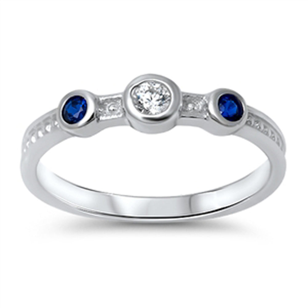 Blue Sapphire CZ Circle Polished Elegant Ring Sterling Silver Band Sizes 5-10
