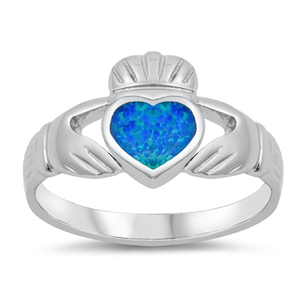Blue Lab Opal Claddagh Elegant Ring .925 Sterling Silver Thumb Band Sizes 5-9