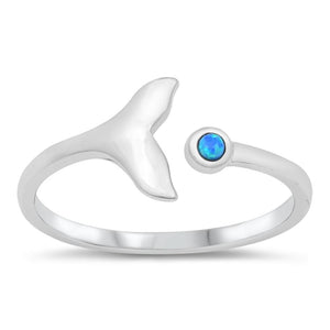 Blue Lab Opal Open Dolphin Whale Tail Ocean Ring .925 Sterling Silver Sizes 4-10