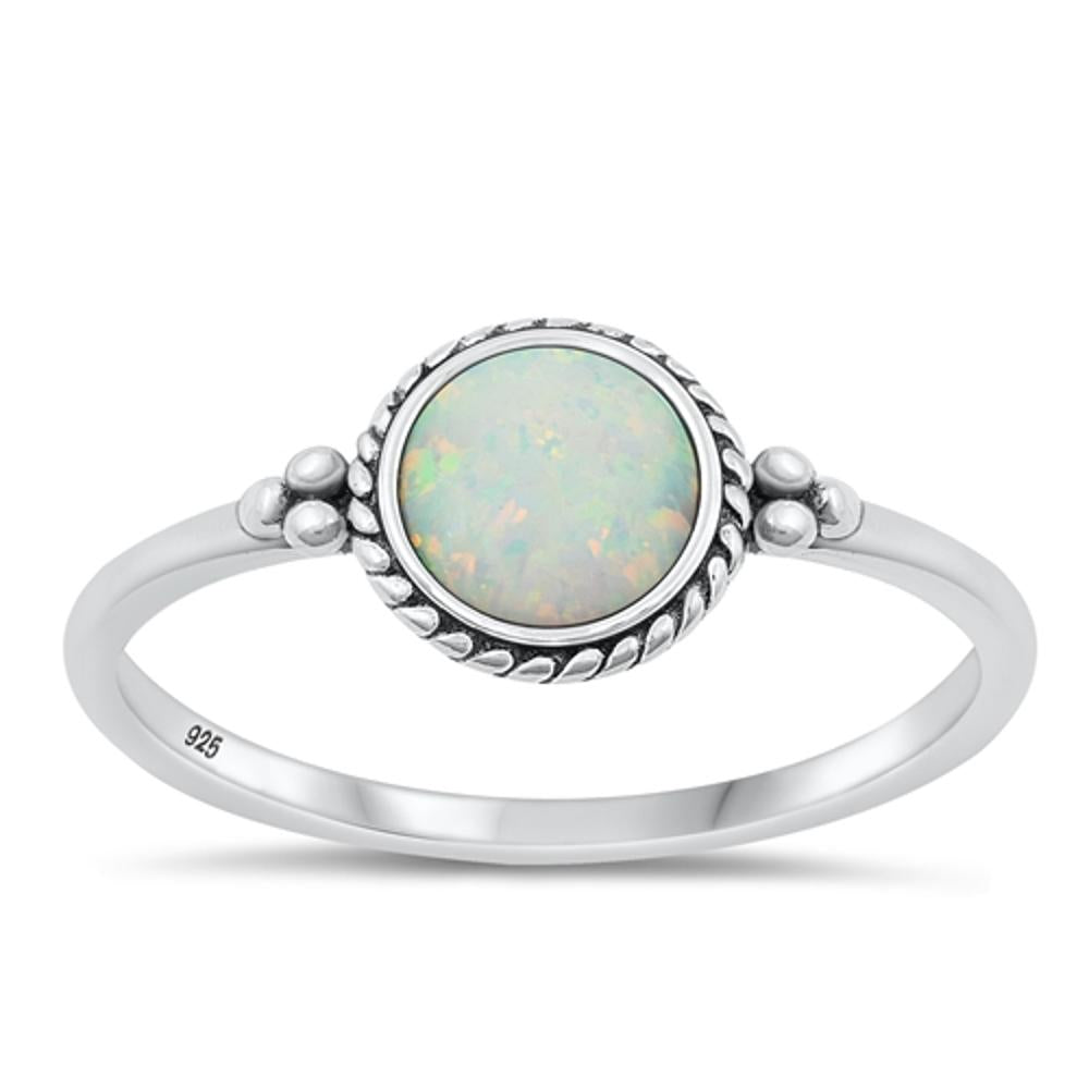 Sterling Silver White Lab Opal Ring