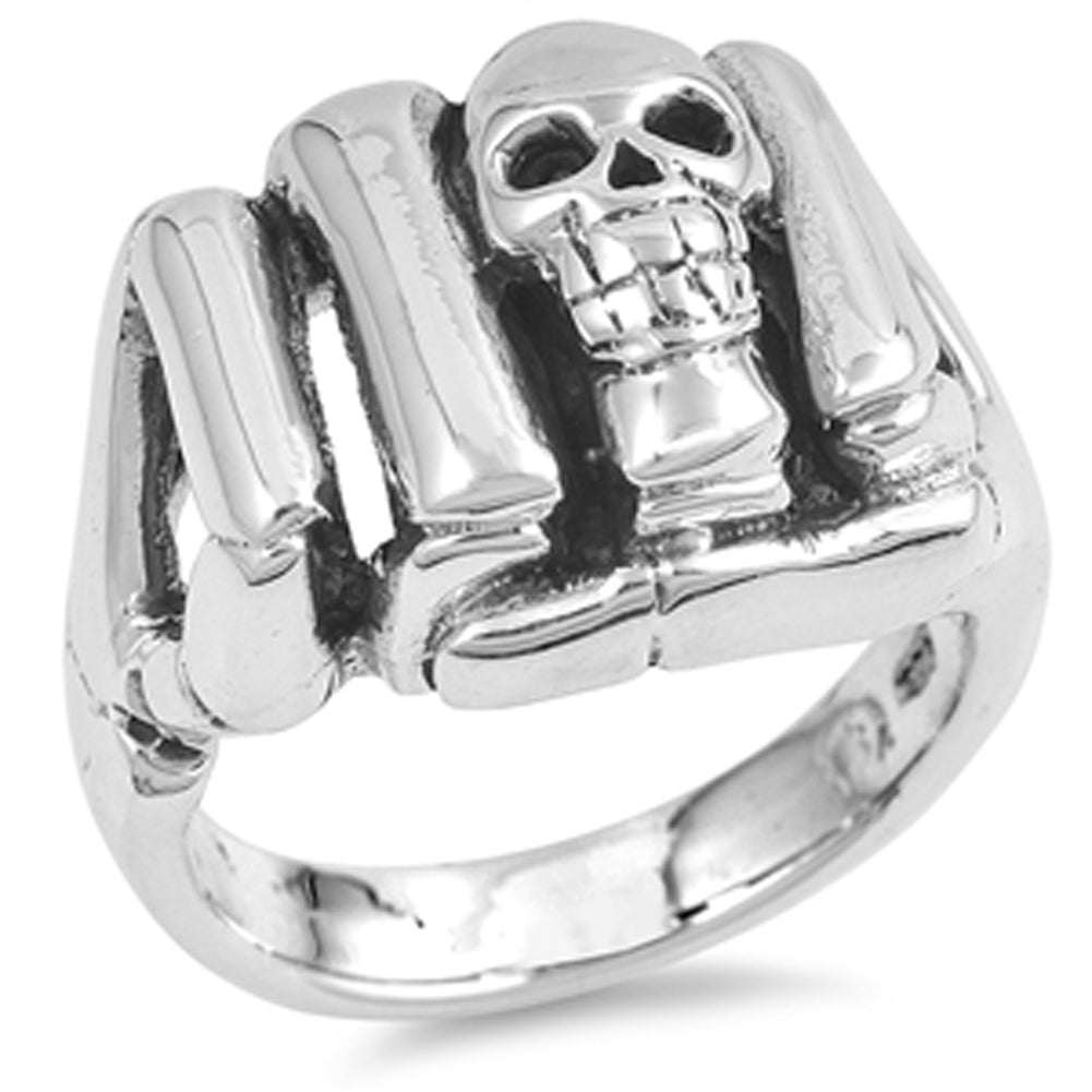 Skull Biker Fist Gang Punch Ring .925 Sterling Silver Sizes 5-15