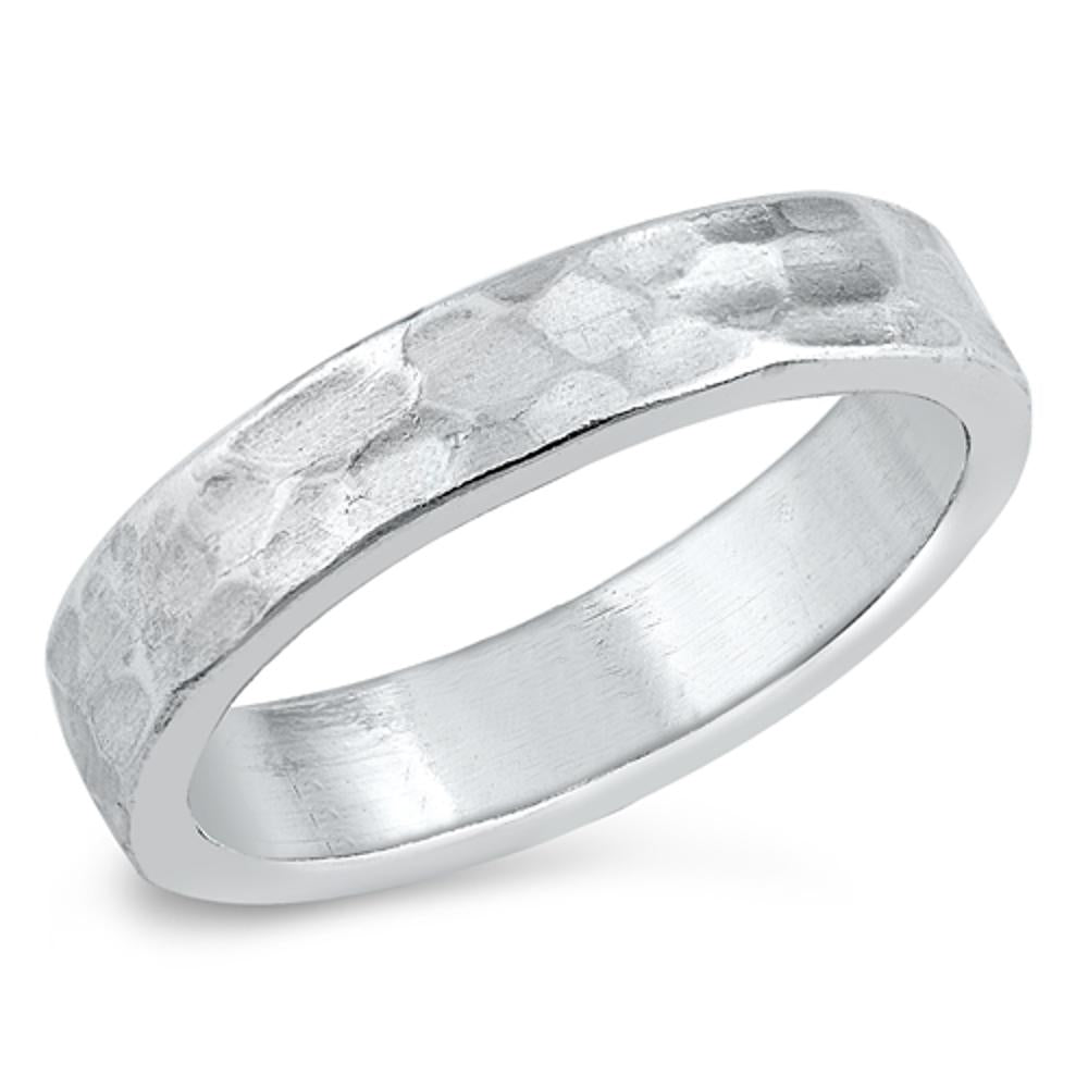 Hammered Classic Stacking Polished Ring New .925 Sterling Silver Band Sizes 4-10