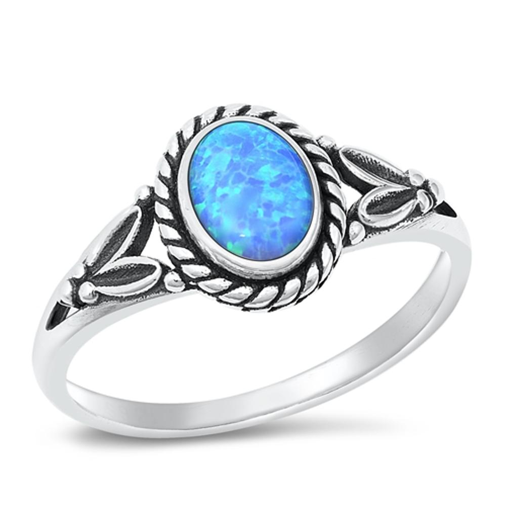 Sterling Silver Blue Lab Opal Bali Ring