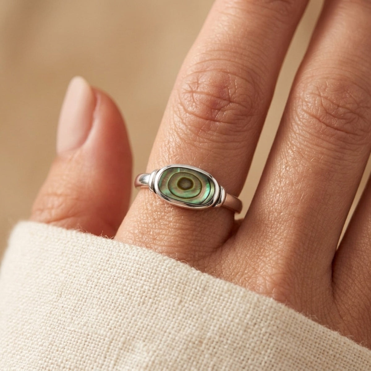 Abalone Bali Ring worn