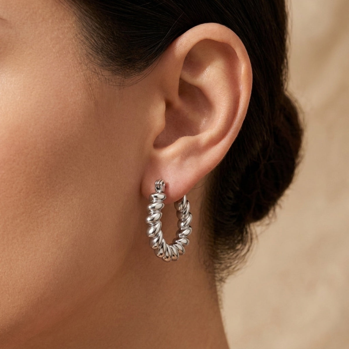 Zig Zag Hoop Stud Earrings worn