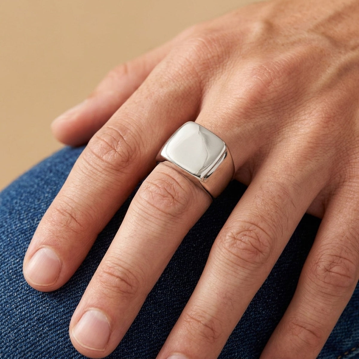 Square Signet Ring worn