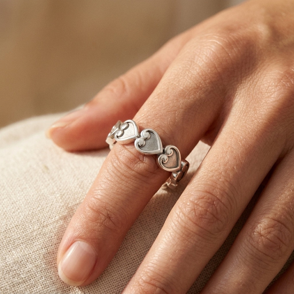 Eternity Heart Love Stacking Promise Ring worn