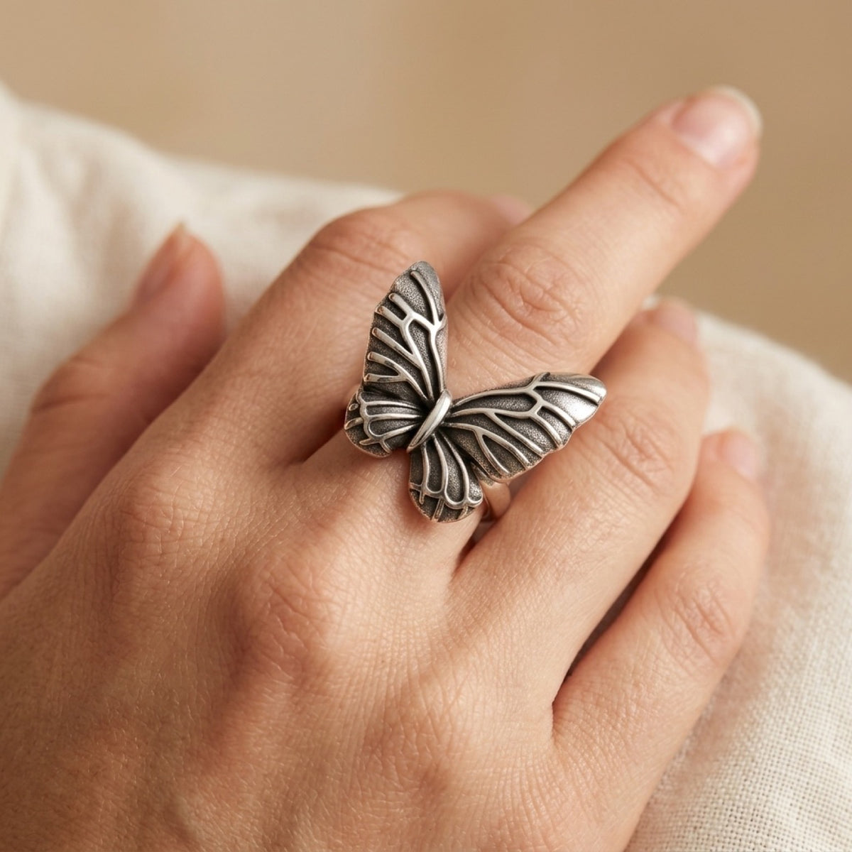 Butterfly Animal Artistic Ring worn