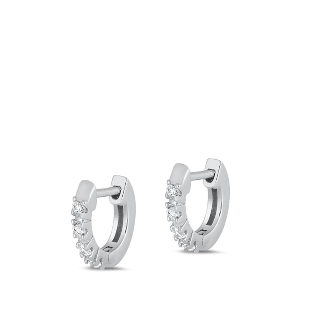 Elegant Studded High Polished Clear CZ Hoop Earrings (EC411363) – Sterling Silver