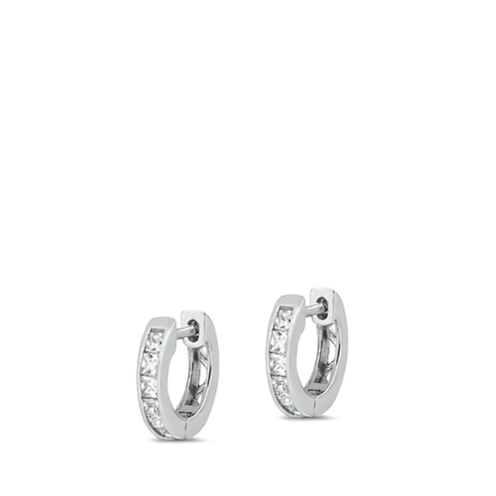 Classic High Polished Clear CZ Hoop Earrings (EC411373) – Sterling Silver