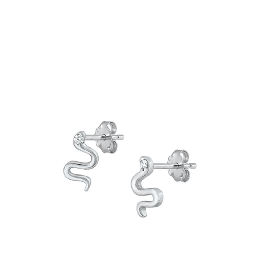 Beautiful Snake High Polished Clear CZ Stud Earrings – Sterling Silver