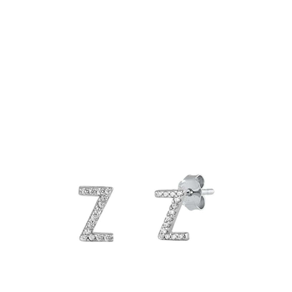 Polished Block Letter Z Initial Clear CZ Earrings – Sterling Silver