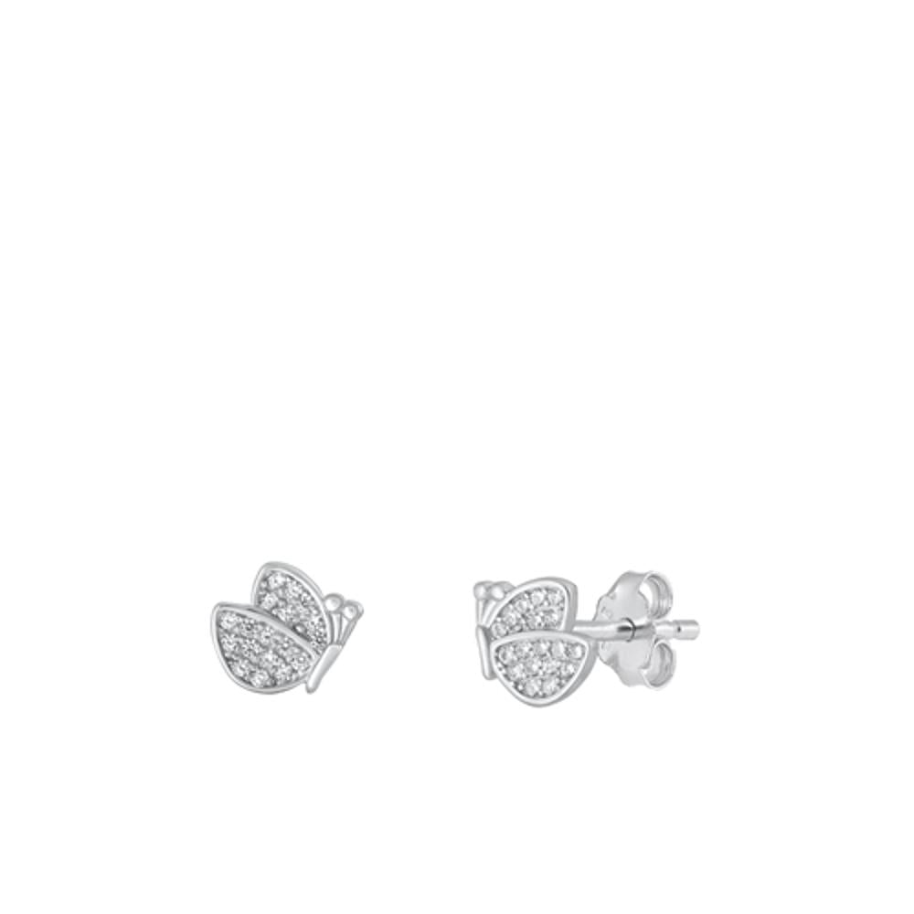 Unique Butterfly Polished Clear CZ Earrings – Sterling Silver
