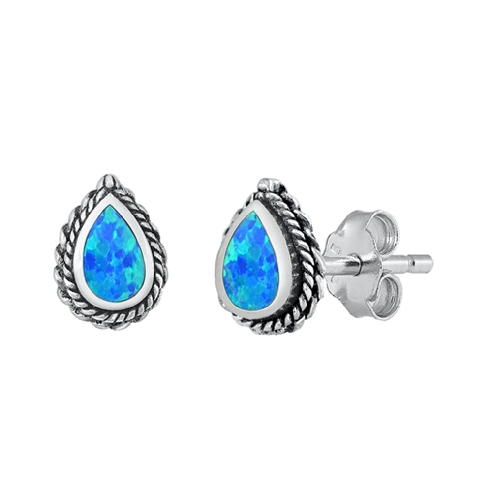Bali Style Teardrop Rain Water Boho Blue Lab Opal Earrings – Sterling Silver