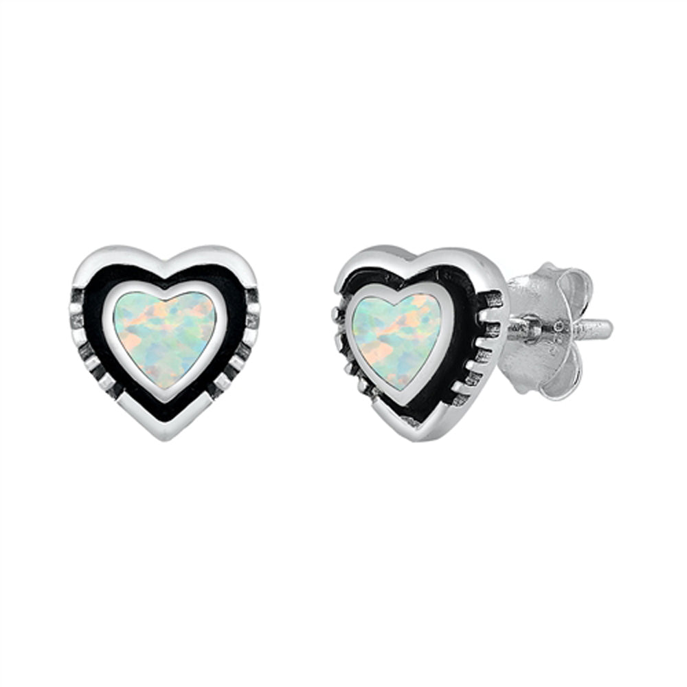 Bali Style Heart Promise Love White Lab Opal Earrings – Sterling Silver