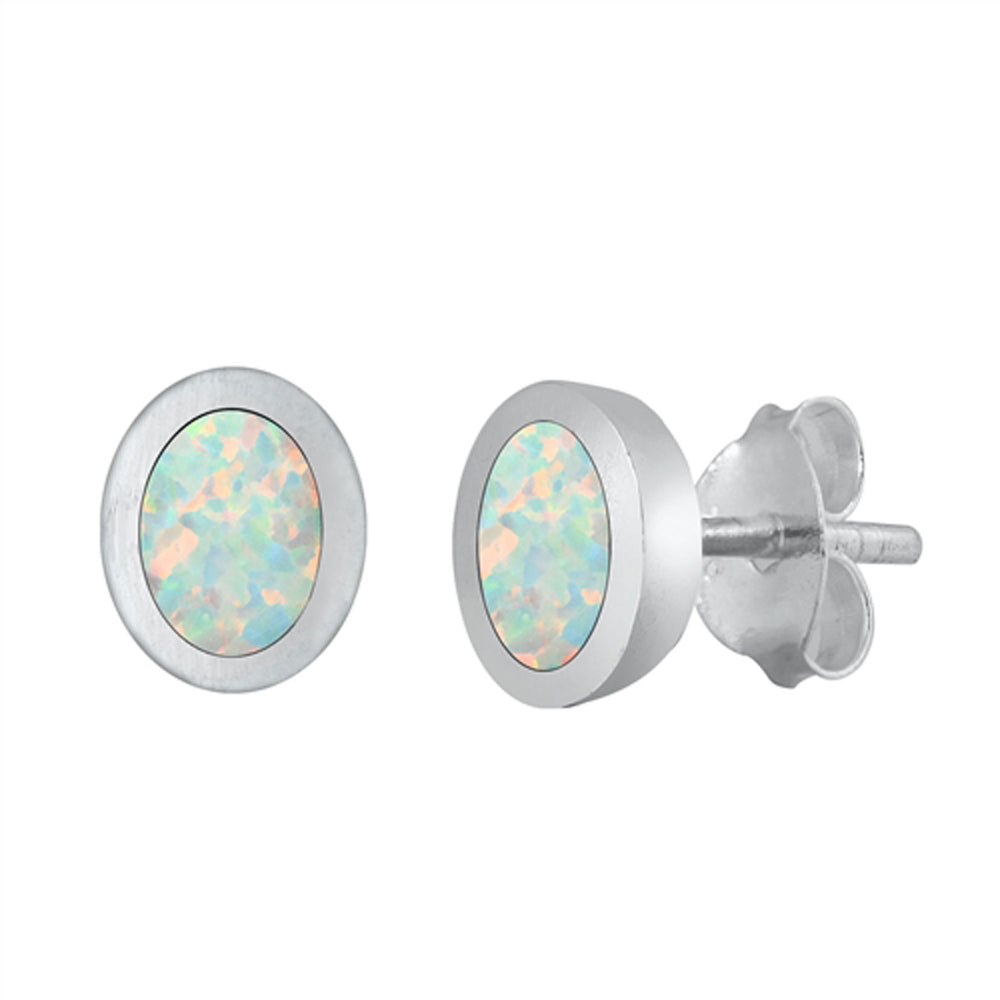Simple Oval Classic Traditional White Lab Opal Earrings – Sterling Silver