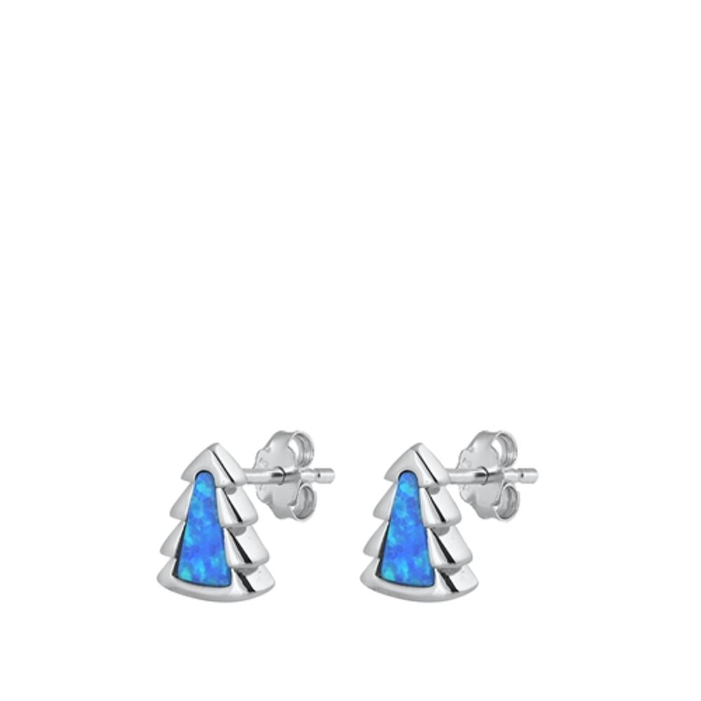 Little Christmas Tree High Blue Lab Opal Stud Earrings – Sterling Silver