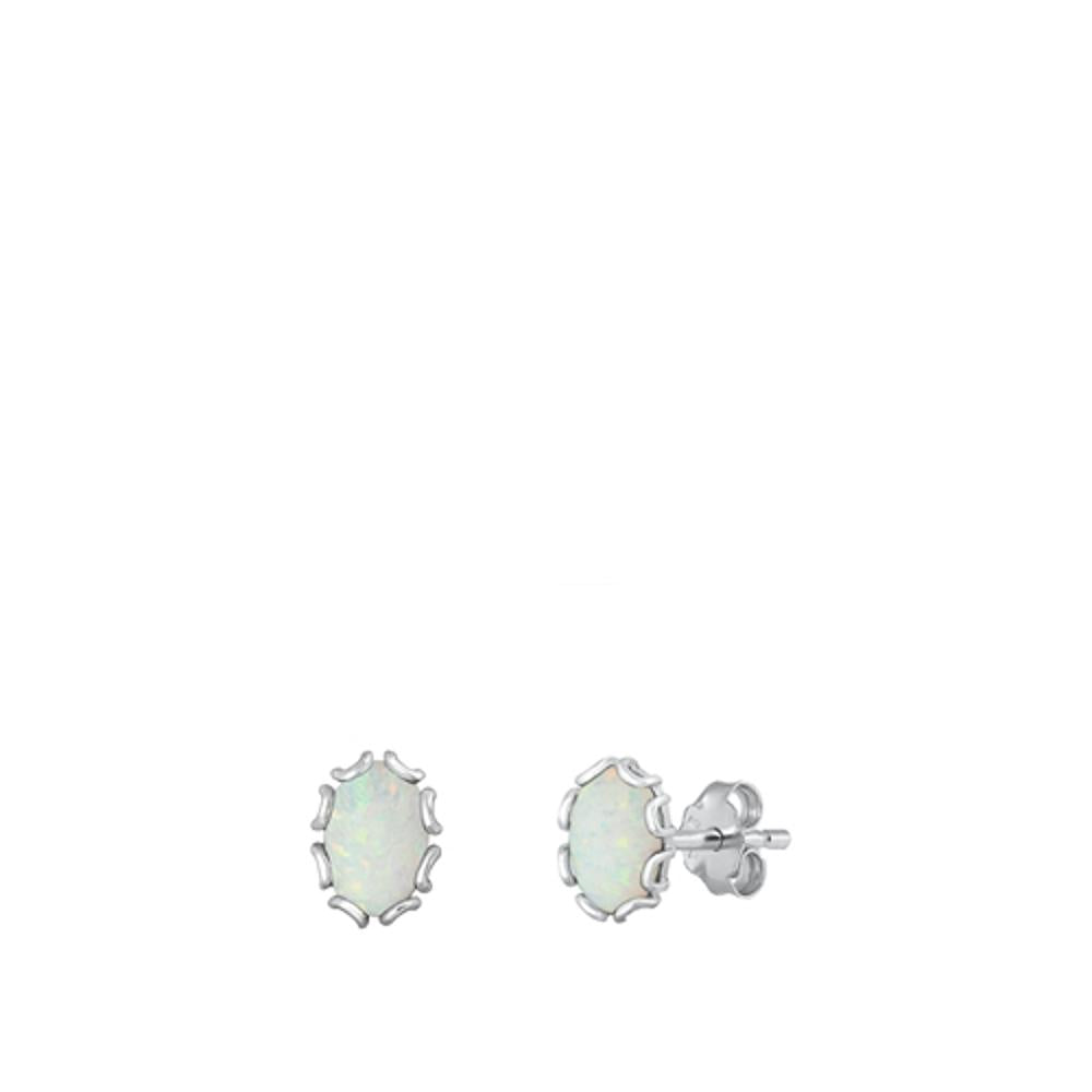 High Polished Flower White Lab Opal Earrings – Sterling Silver