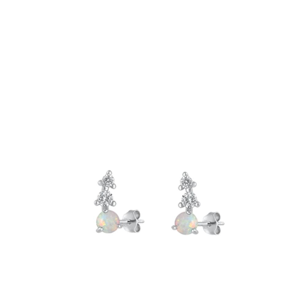 Polished White Clear CZ Stud Earrings – Sterling Silver