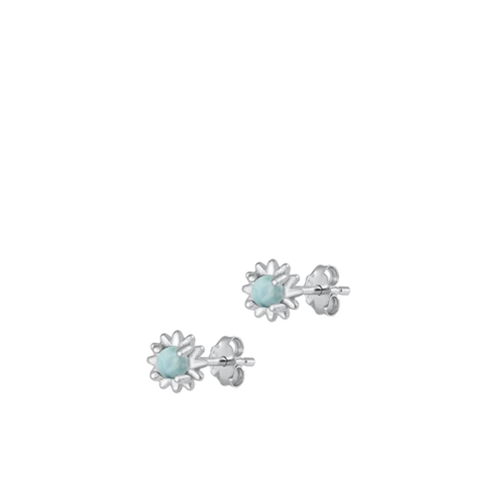 Snowflake High Polished Larimar Stud Earrings – Sterling Silver